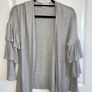 Grey ruffled sleeve cardigan
